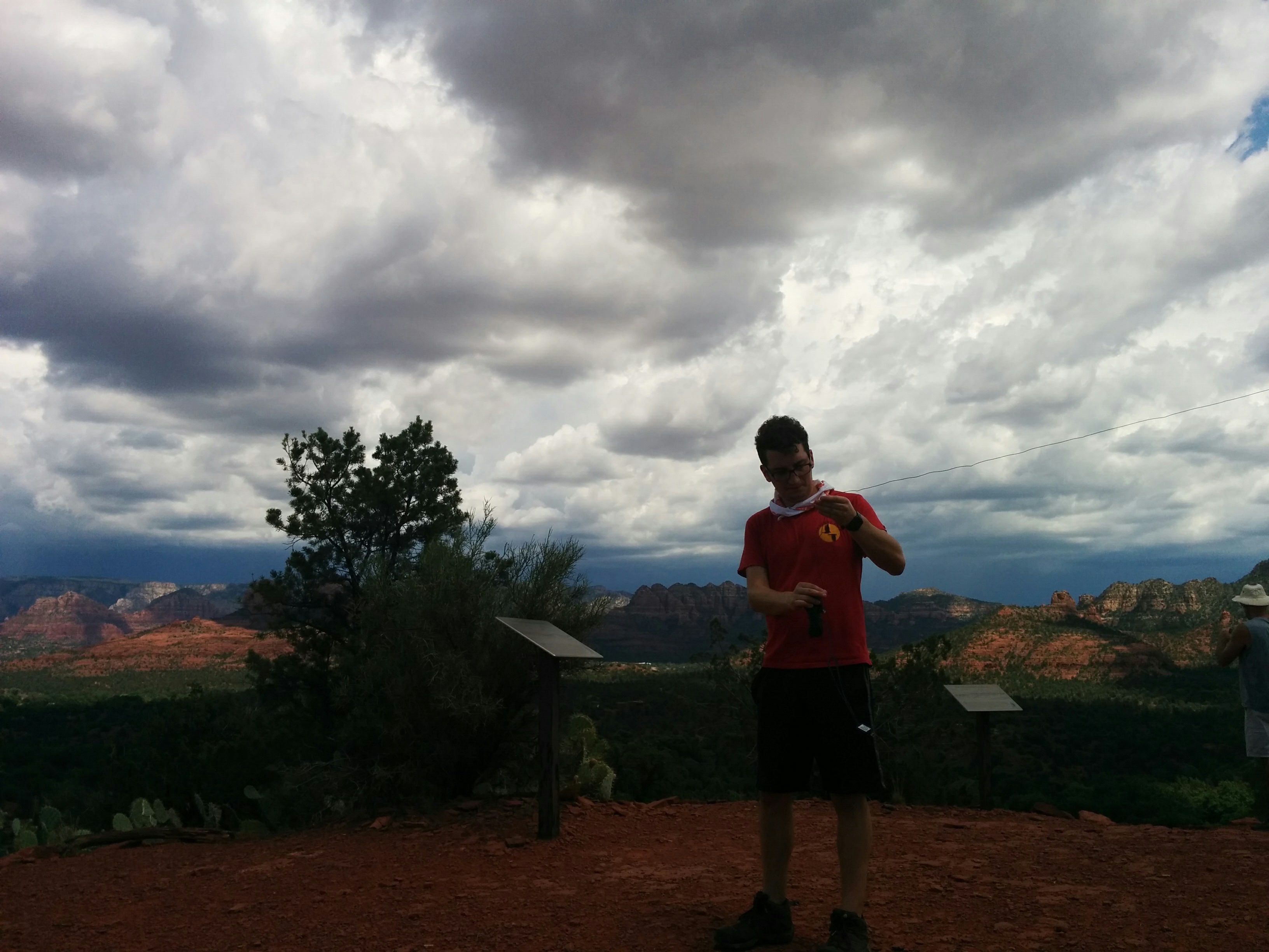 Setting up the end-fed antenna in Red Rock.